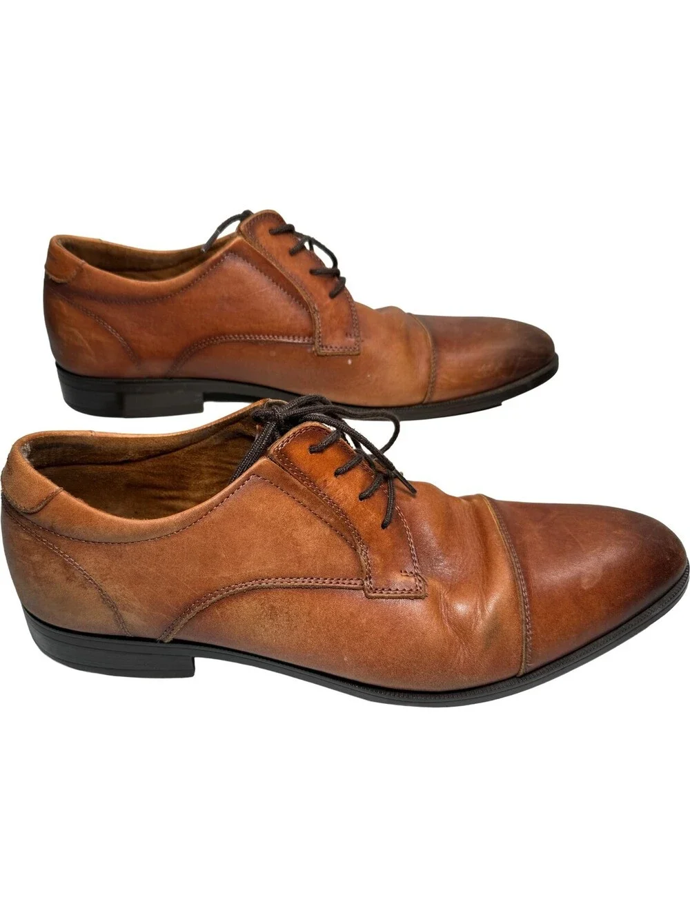 Aldo Flex Cap Toe Oxford Cognac Brown Leather Dress Shoes Mens Size 12 Lace Up